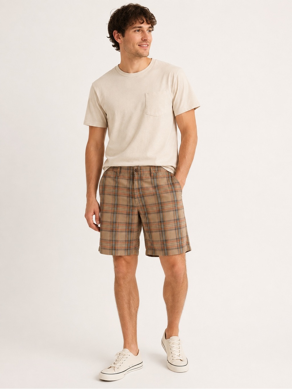 J.Crew Men’s Plaid Chino Shorts Size 35W Tan Multicolor Casual Cotton